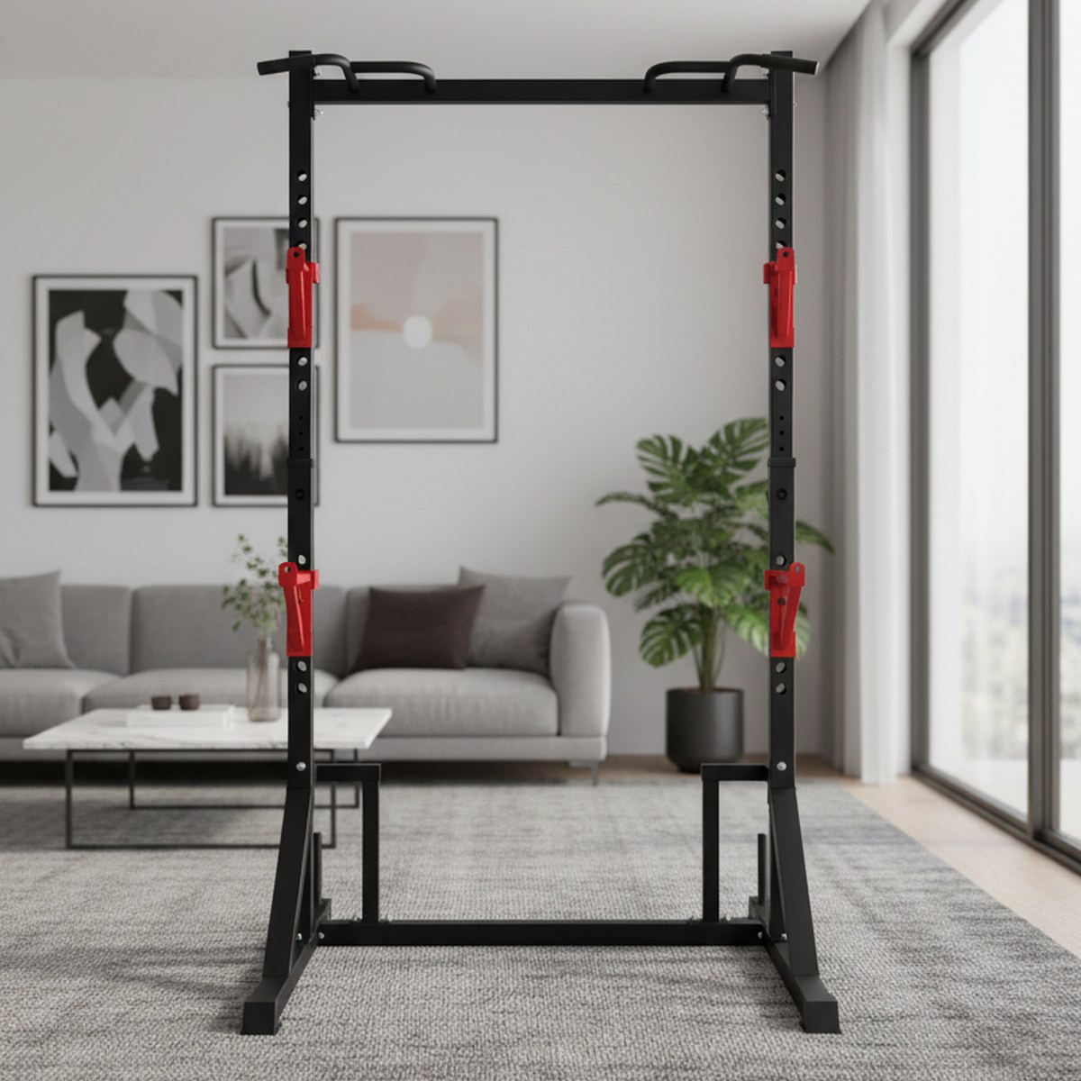 Squat Rack Power - رف قوة قابل للتعديل مع قضيب
