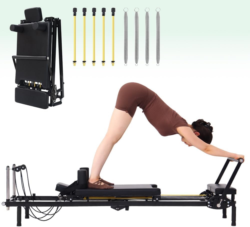 Home Gym Designs - جهاز بيلاتس ريفورمر قابل للطي، مقاومة